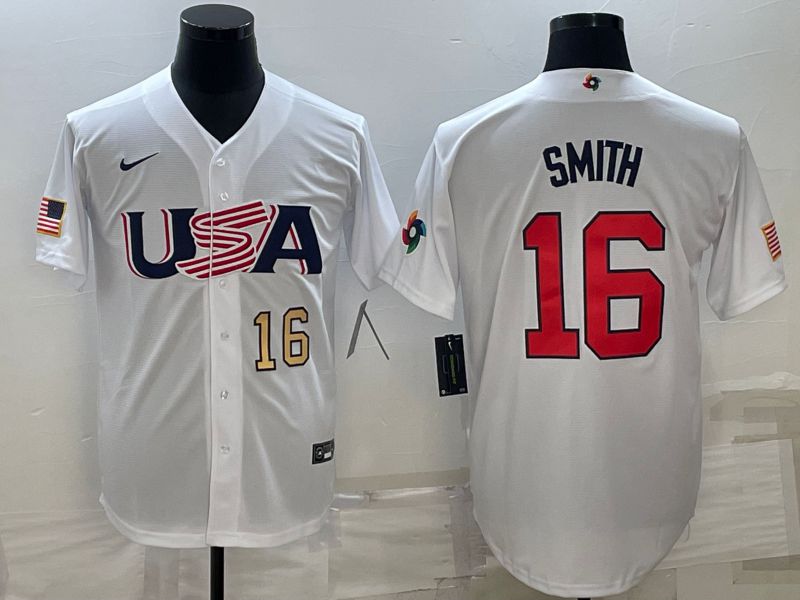 Men 2023 World Cub USA #16 Smith White Nike MLB Jersey3